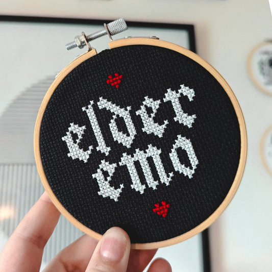 Elder Emo Cross Stitch (black)