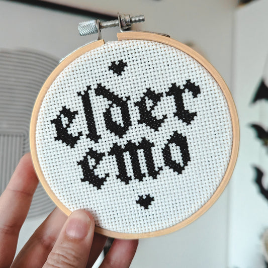 Elder Emo Cross Stitch (white)