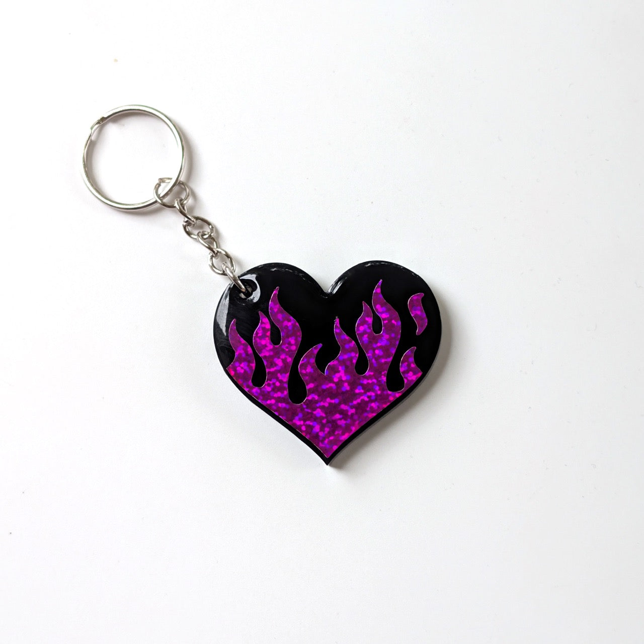 Holographic Flame Heart Keychain