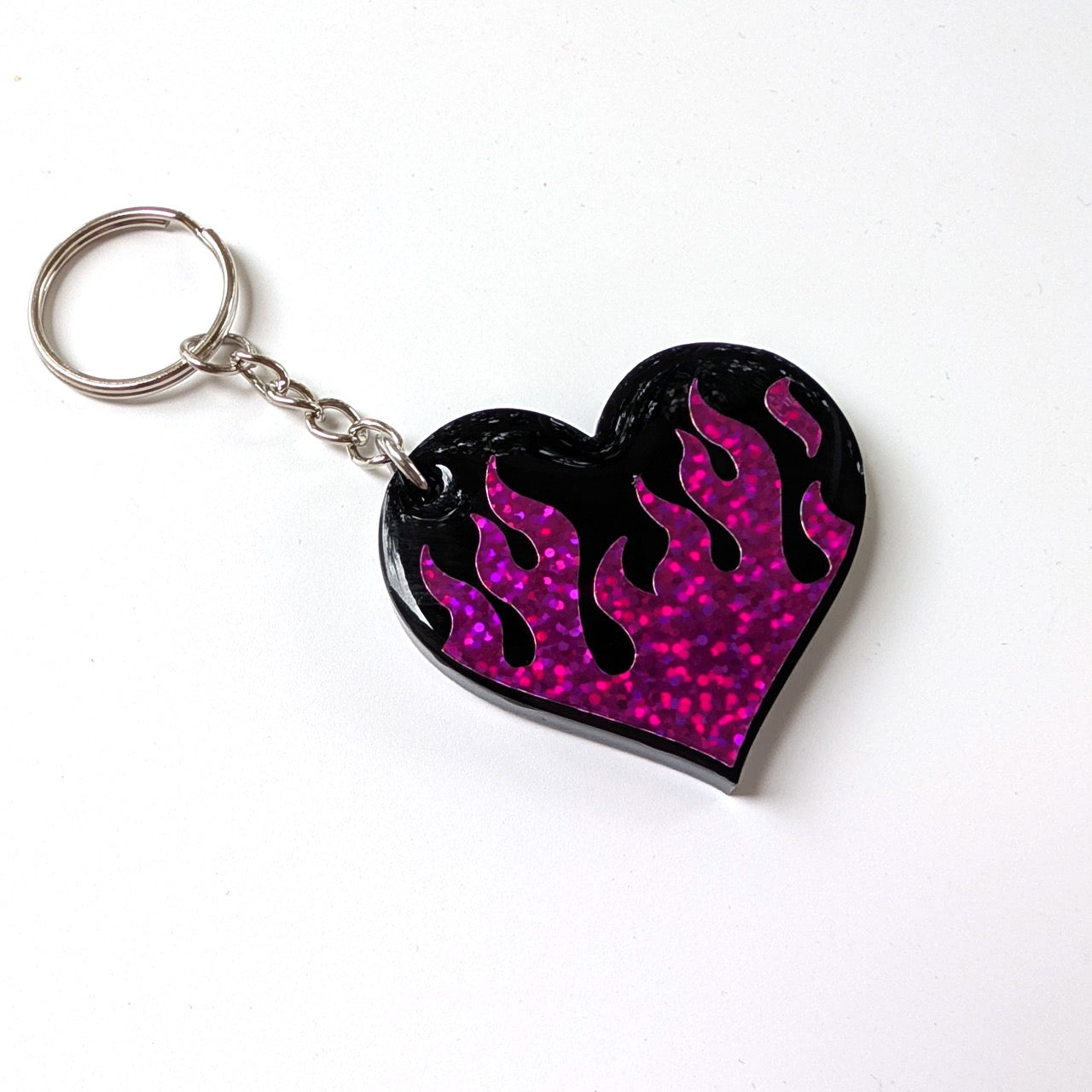 Holographic Flame Heart Keychain