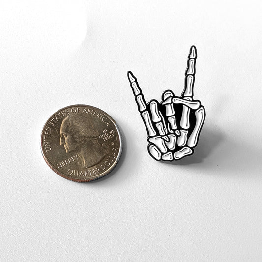 Skeleton Hand “Rock On” Enamel Pin