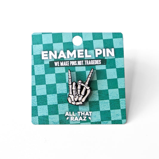Skeleton Hand “Rock On” Enamel Pin